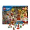 LEGO City Advent Calendar 60510 box beside its assembled minifigures and mini-builds