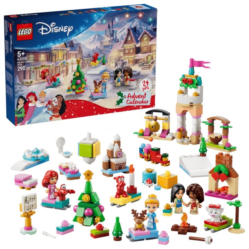 Full contents of the Lego Disney 43298 Advent Calendar 2026, the four princesses, their animals and the mini-builds