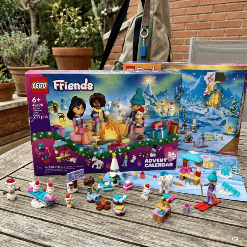 Kids advent calendar LEGO Friends 42698 full contents including 6 mini animal figures spread out