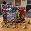 LEGO Star Wars 75456 Advent Calendar minifigures and mini-vehicles on a table, including Mando, Grogu and Moff Gideon