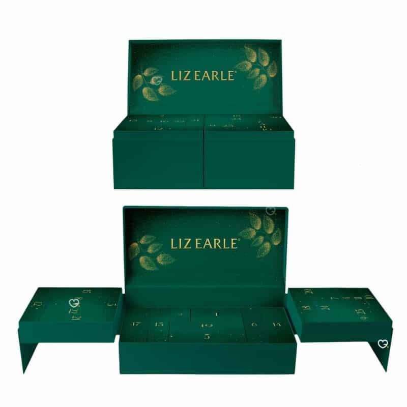Liz Earle Advent Calendar 2026 open box with numbered doors 1 to 24