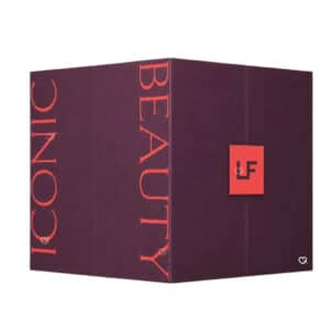 Lookfantastic Beauty Advent Calendar 2026 closed burgundy Iconic Beauty box with red LF logo on a white background