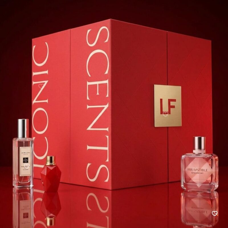 Lookfantastic Fragrance Advent Calendar 2026, fragrances including a Jo Malone bottle in front of the closed red box