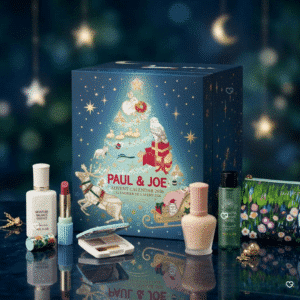 Paul & Joe Advent Calendar 2026 navy box surrounded by makeup and skincare products