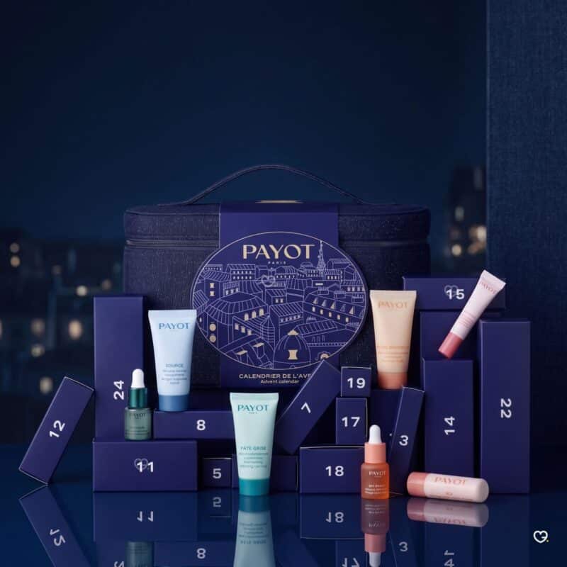 Payot French skincare advent calendar 2026 by a city window
