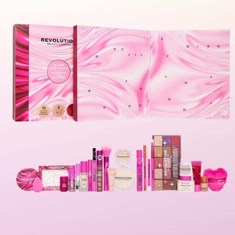 Revolution Beauty Advent Calendar 2026 doors laid open with the full product line