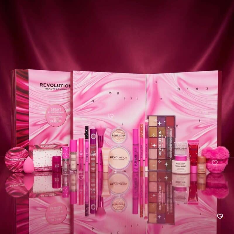 Revolution Beauty Advent Calendar 2026 open box showing the doors and products