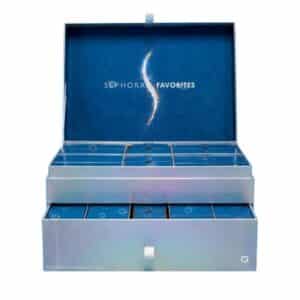 Sephora Favorites Advent Calendar 2026 open box on white showing the silver holographic beauty advent calendar 2026