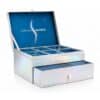 Three-quarter view of the open Sephora Favorites Advent Calendar 2026 silver holographic box