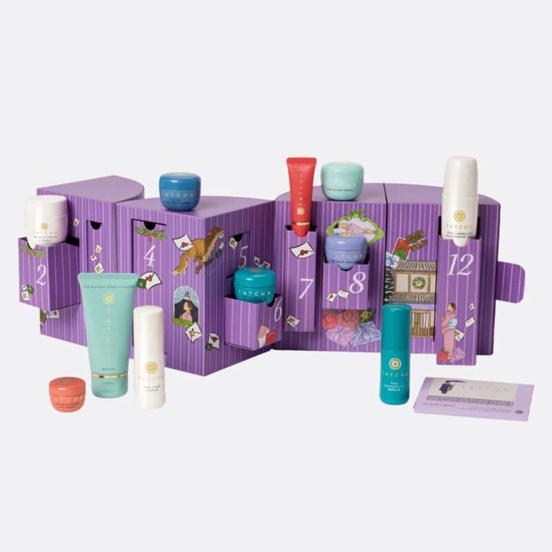 Close-up of the Tatcha advent calendar 2026 contents, the Japanese skincare minis