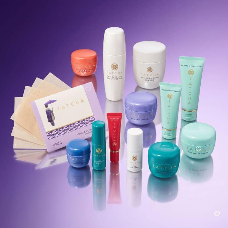 All twelve Tatcha skincare minis from the 2026 advent calendar lined up, the full spoiler