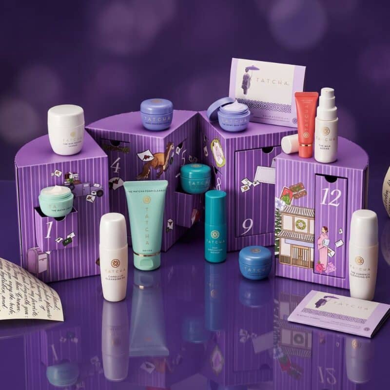 Tatcha advent calendar 2026 opened to show the skincare minis in their drawers