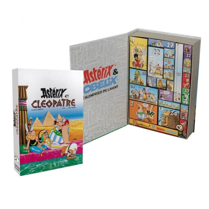 Asterix & Cleopatra Advent Calendar 2026 open showing the 24 numbered comic-panel doors