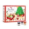 Bonne Maman Advent Calendar 2026 closed box beside three miniature jam jars in a studio shot