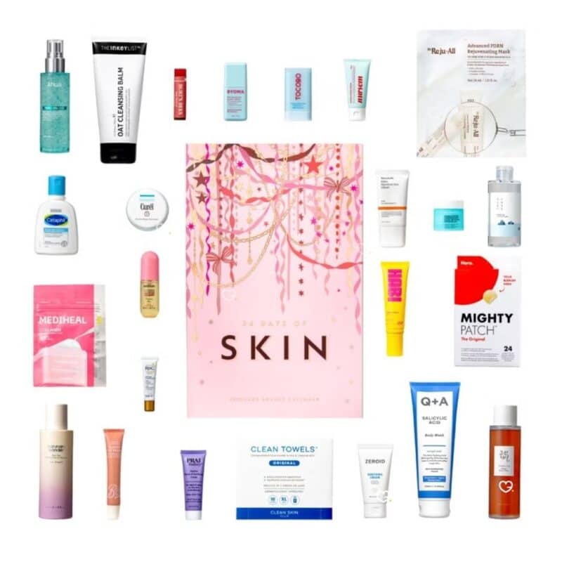 The 24 skincare products of the Boots Advent Calendar 2026 laid flat
