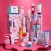Boots Skincare Advent Calendar 2026 K-beauty contents styled on a pink background