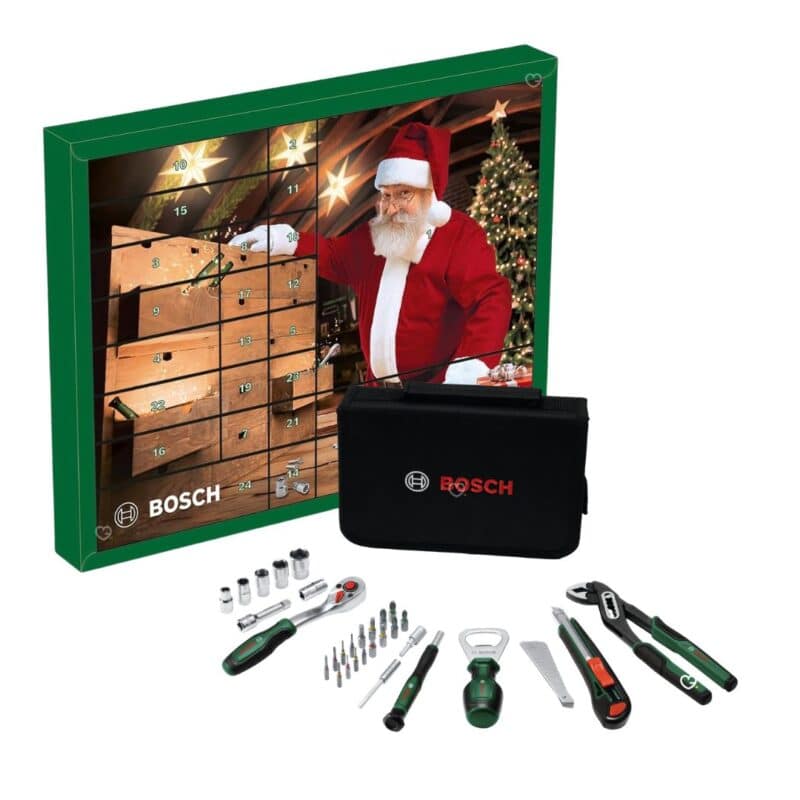 Bosch Advent Calendar 2026 24 doors with the open bag and tools