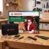 Bosch Advent Calendar 2026 fabric bag and 44 tools on a workbench