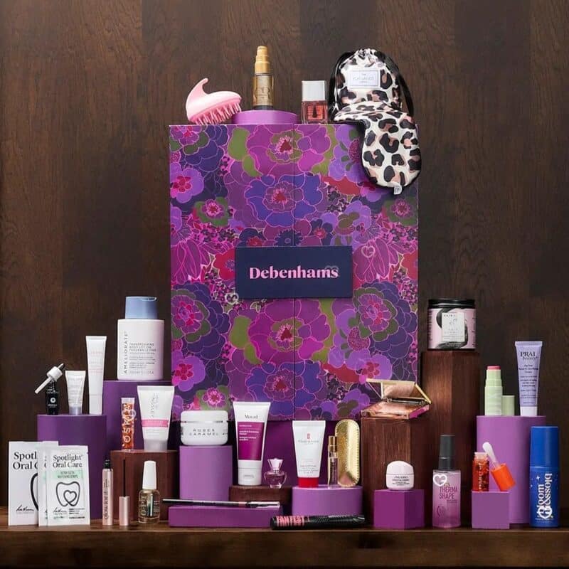 Debenhams beauty advent calendar 2026 contents displayed, 29 products worth £528