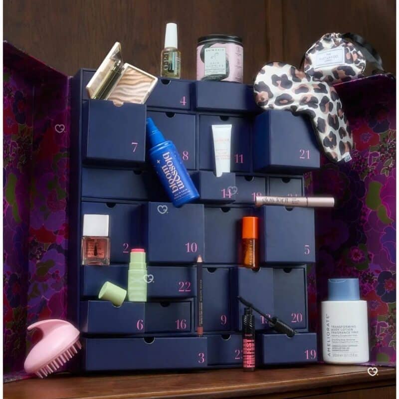 Debenhams 2026 advent calendar drawers pulled out showing beauty minis