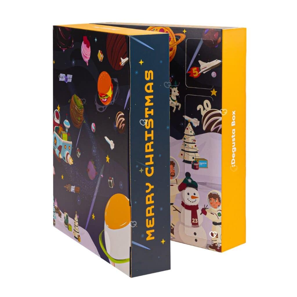Degusta Box Advent Calendar 2026 shown folded to reveal its XXL 58 cm tall format