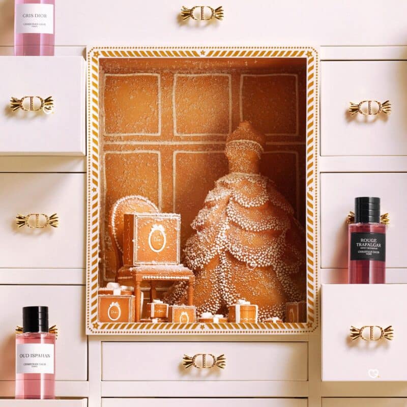 Dior Exception advent calendar 2026 gingerbread Junon gown scene and Collection Privee bottles