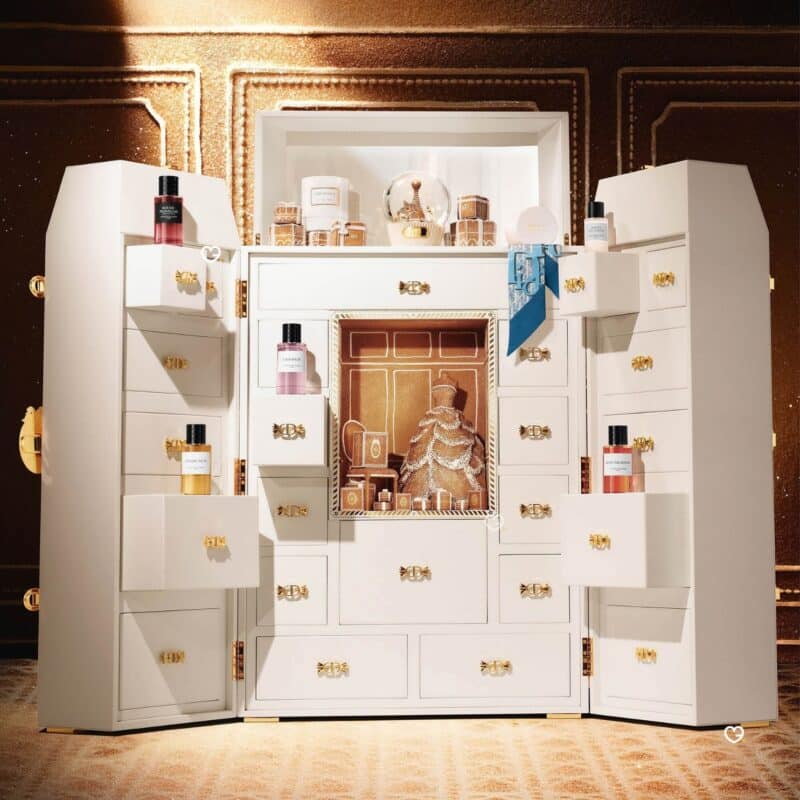 Dior luxury advent calendar 2026 open coiffeuse with full-size La Collection Privee fragrances