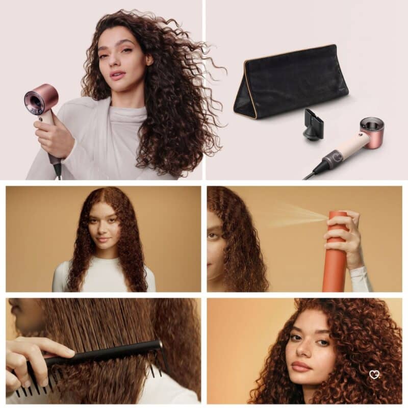 Dyson Advent Calendar 2026 in use: the Supersonic Travel hair dryer, paddle brush and styling spray on wavy and curly hair