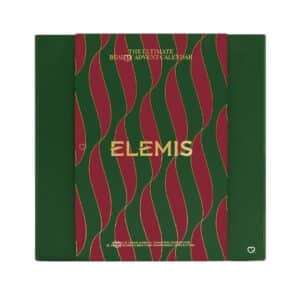 Elemis Advent Calendar 2026 closed keepsake box with green and burgundy wave design
