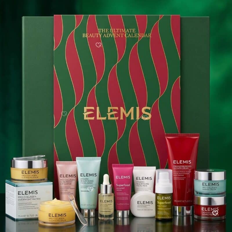 Elemis beauty advent calendar 2026 with all 25 skincare products displayed