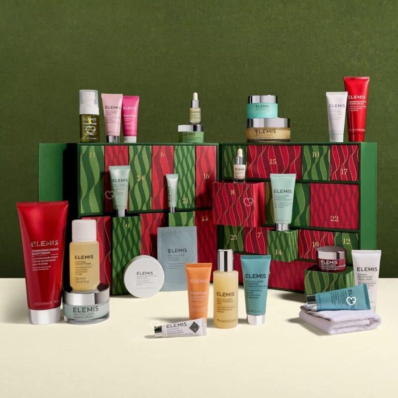 Elemis Advent Calendar 2026 open box revealing 25 face and body products