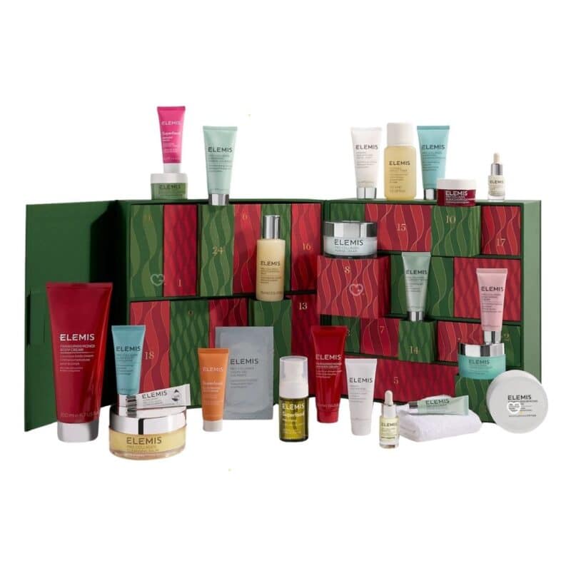 Elemis Advent Calendar 2026 opened with all 25 numbered doors and full-size products