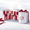 Giorgio Armani Advent Calendar 2026 shown open in a fan and closed, styled in a winter snow scene