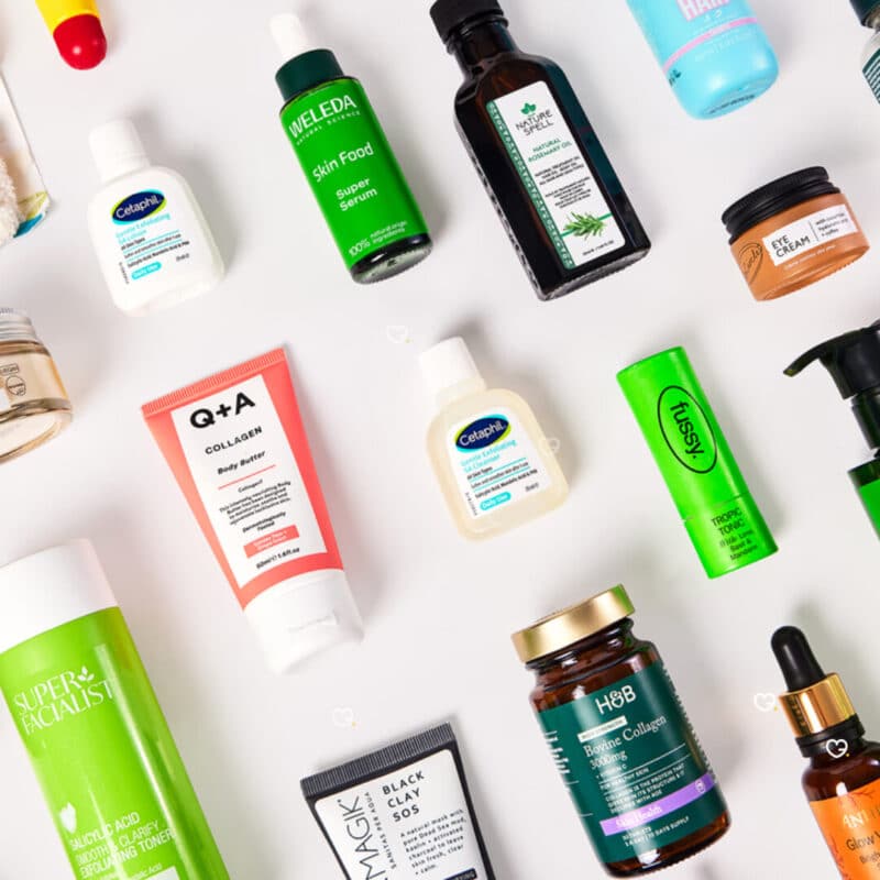 Flat lay of all skincare, hair and body products in the Holland & Barrett Advent Calendar 2026
