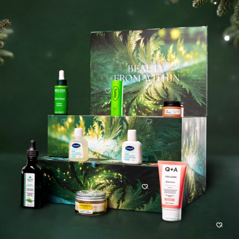 Holland & Barrett Beauty From Within Advent Calendar 2026 box styled with beauty products