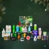 Full product line-up of the Holland & Barrett Advent Calendar 2026 in front of the box