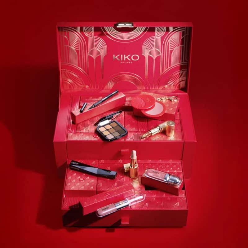 Kiko makeup advent calendar 2026 open with the products on display