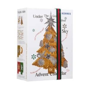 KORRES Advent Calendar 2026 closed box with gold and silver Christmas tree design