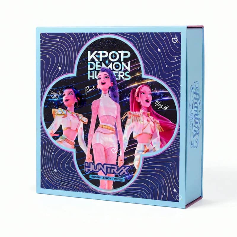 KPop Demon Hunters Advent Calendar 2026 closed box with the HUNTR/X trio on the cover, white background