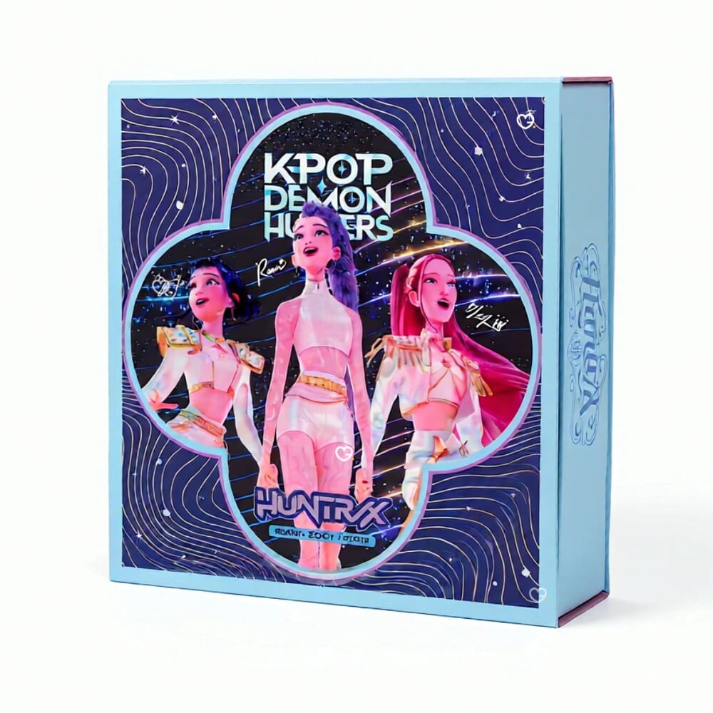 KPop Demon Hunters Advent Calendar 2026 closed box with the HUNTR/X trio on the cover, white background