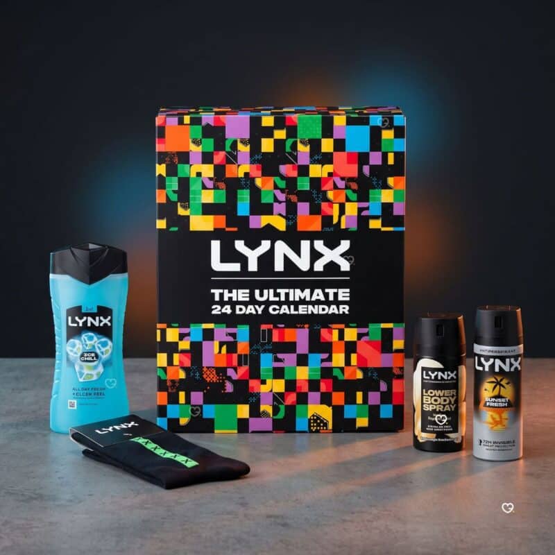 Lynx men grooming advent calendar 2026 with body wash, body sprays and exclusive socks