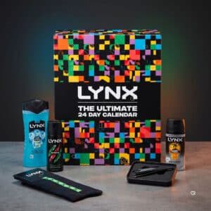 Lynx Advent Calendar 2026 grooming products and gifts in front of the box