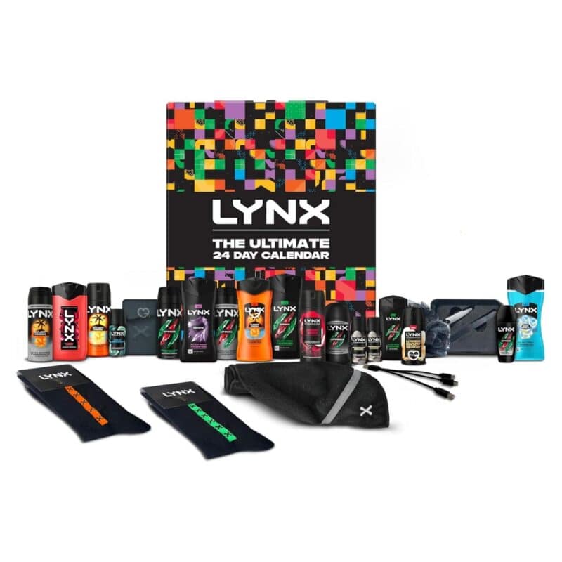 Full line-up of the Lynx Advent Calendar 2026, 17 products and 7 gifts