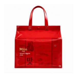 MiiN Cosmetics Advent Calendar 2026 red vinyl tote, closed box on a white background