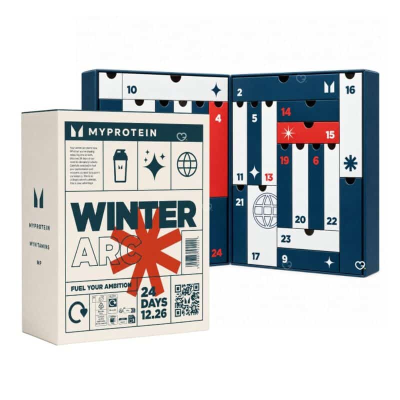 Myprotein Advent Calendar 2026 opened, 24 numbered doors.
