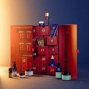 Neal's Yard Remedies Advent Calendar 2026 open, numbered drawers and full-size organic skincare on display