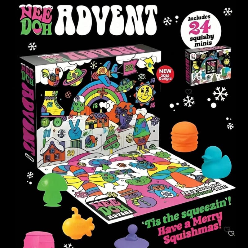 NeeDoh Advent Calendar 2026 pack showing 24 squishy minis