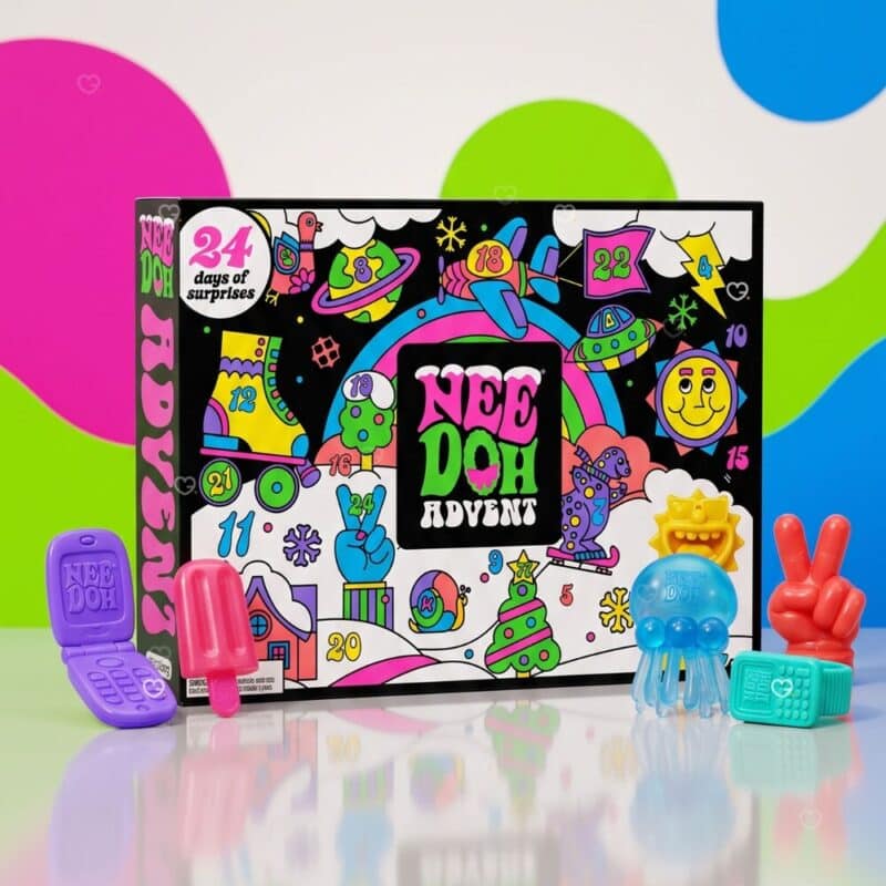 NeeDoh Advent Calendar 2026 box with a selection of mini squishies