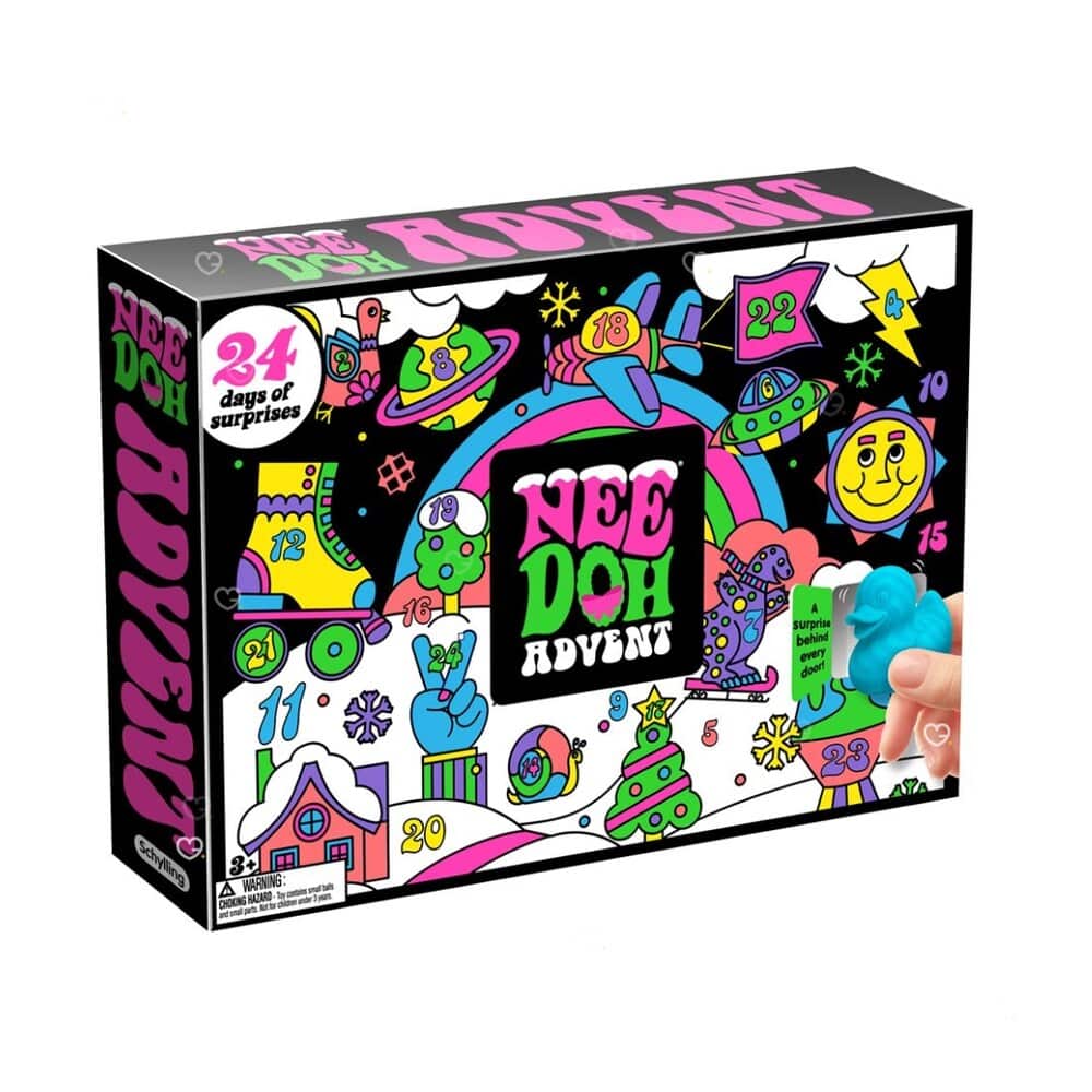 NeeDoh Advent Calendar 2026 box, retro Squishmas design with 24 doors