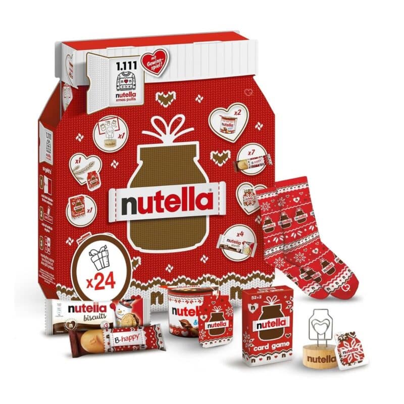 Nutella Advent Calendar 2026 jar-shaped box with its 24 doors and contents